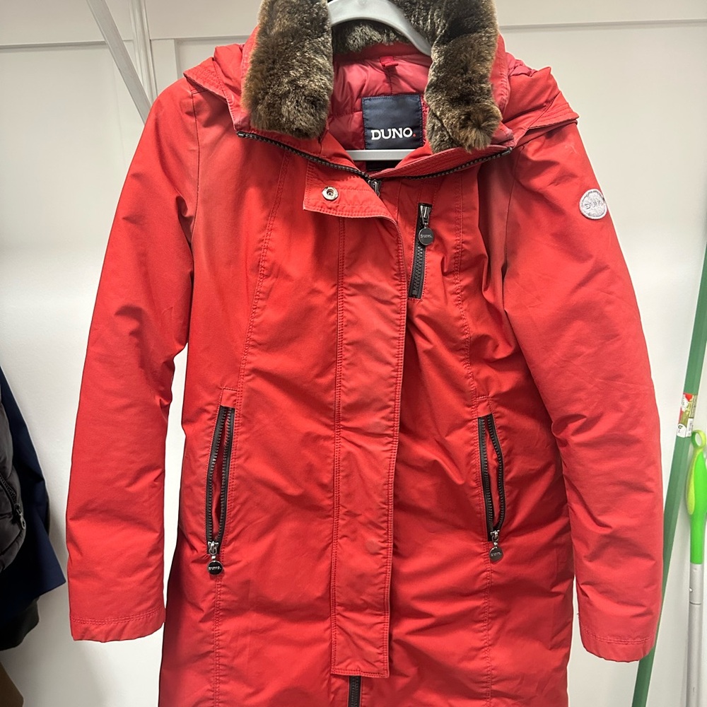 Stunning Red Italian Down Jacket with Detachable Fur + Hood